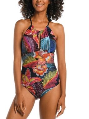 La Blanca Women's Sunlit Soirée High-Neck Keyhole One-Piece Swimsuit Size 6